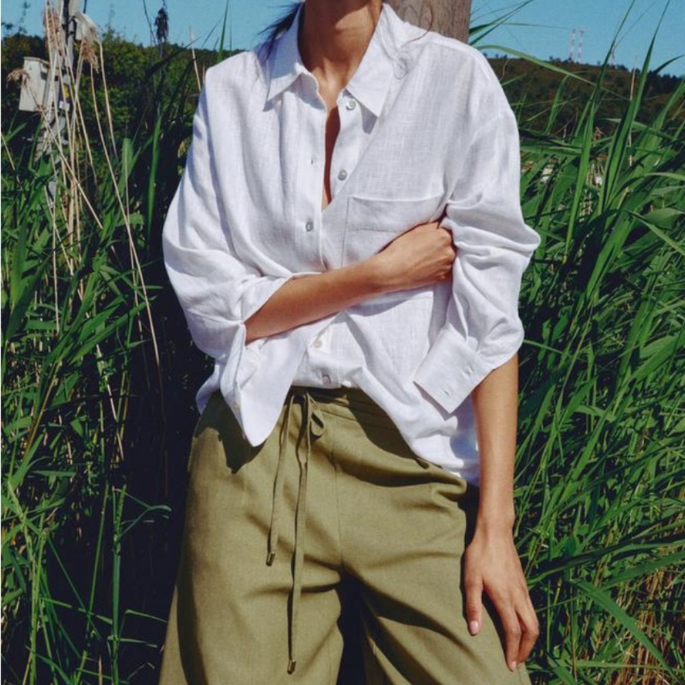 NWT -Wide leg linen pants with strings- fits M-L oversized fit